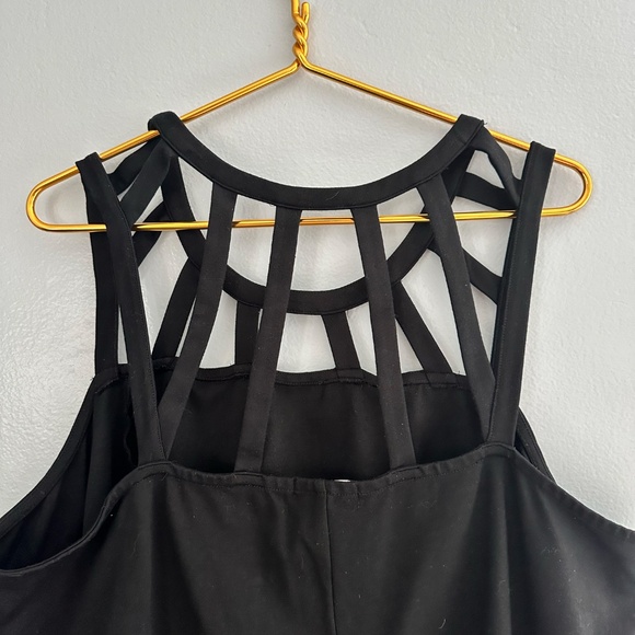 Lane Bryant Black Peplin Top with Decorative Straps - Picture 5 of 7